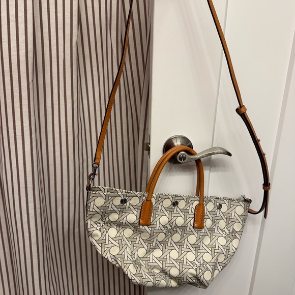 Tory Burch White and Tan Tote Bag with Structured Design - Picture 2 of 3